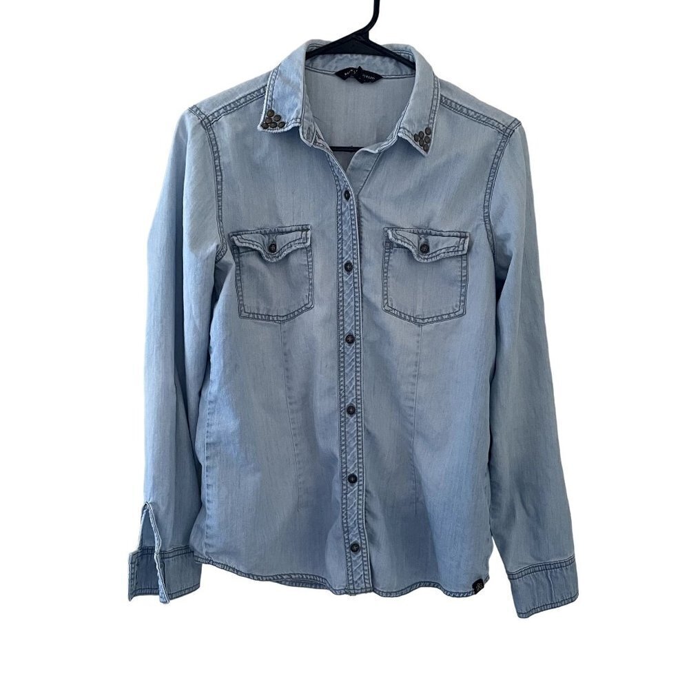 Rock & Republic rhinestone jean jacket w/ pockets grunge top